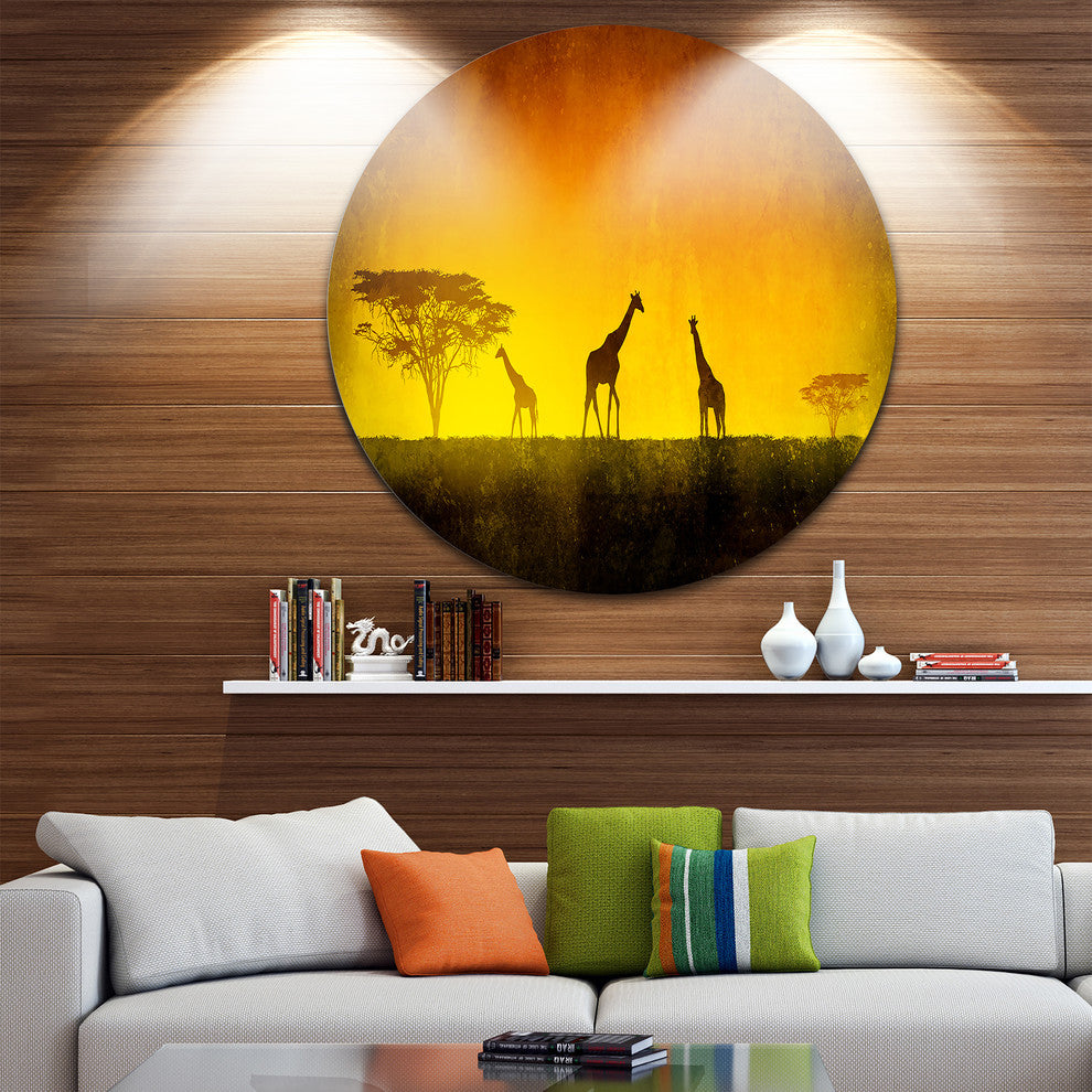 African Sunset Aura, Landscape Large Disc Metal Wall Art, 11"
