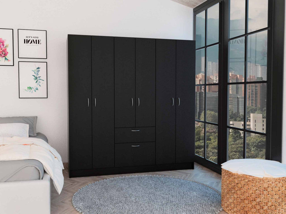 FM FURNITURE Guajira 6-Door Wall Armoire - Black