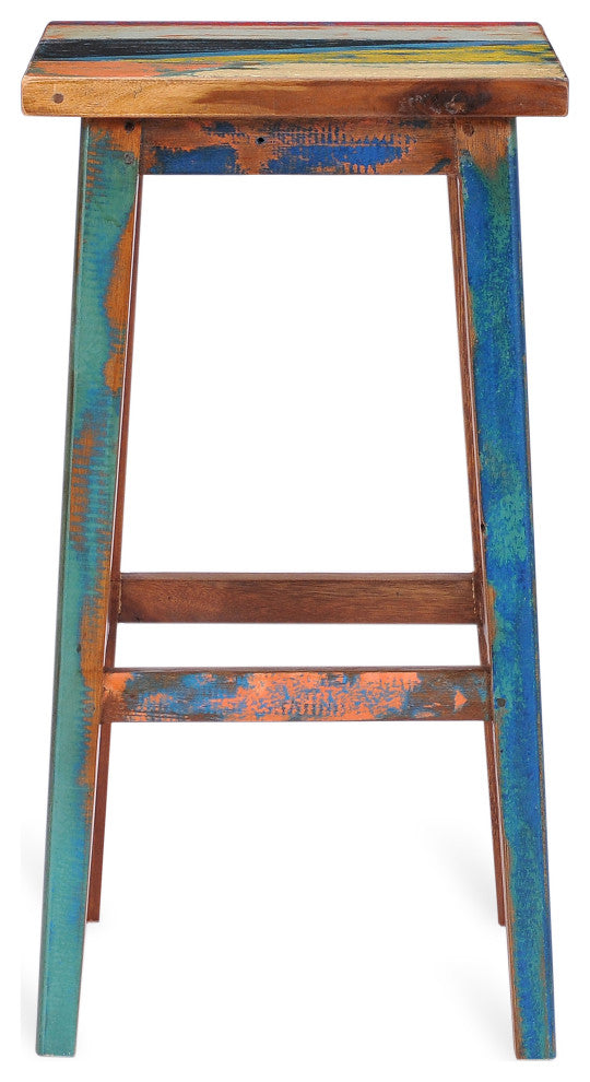 Marina Del Rey Square Recycled Teak Wood Boat Barstool