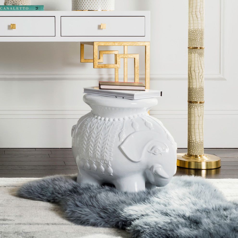 Safavieh Ceramic Elephant Stool, White