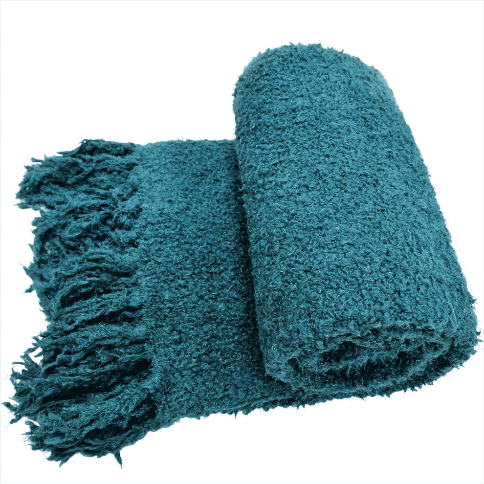 Fluffy Knitted Throw, Dark Teal, 50"x60"