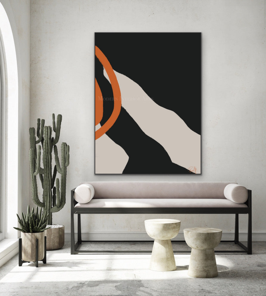 60x40" Minimal white black Wall Art Large Modern Painting Minimal white decor