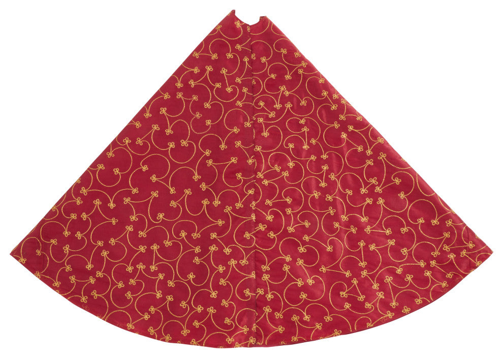 Christmas Tree Skirt With Ari Embroidered Design, 52"x52", Burgundy