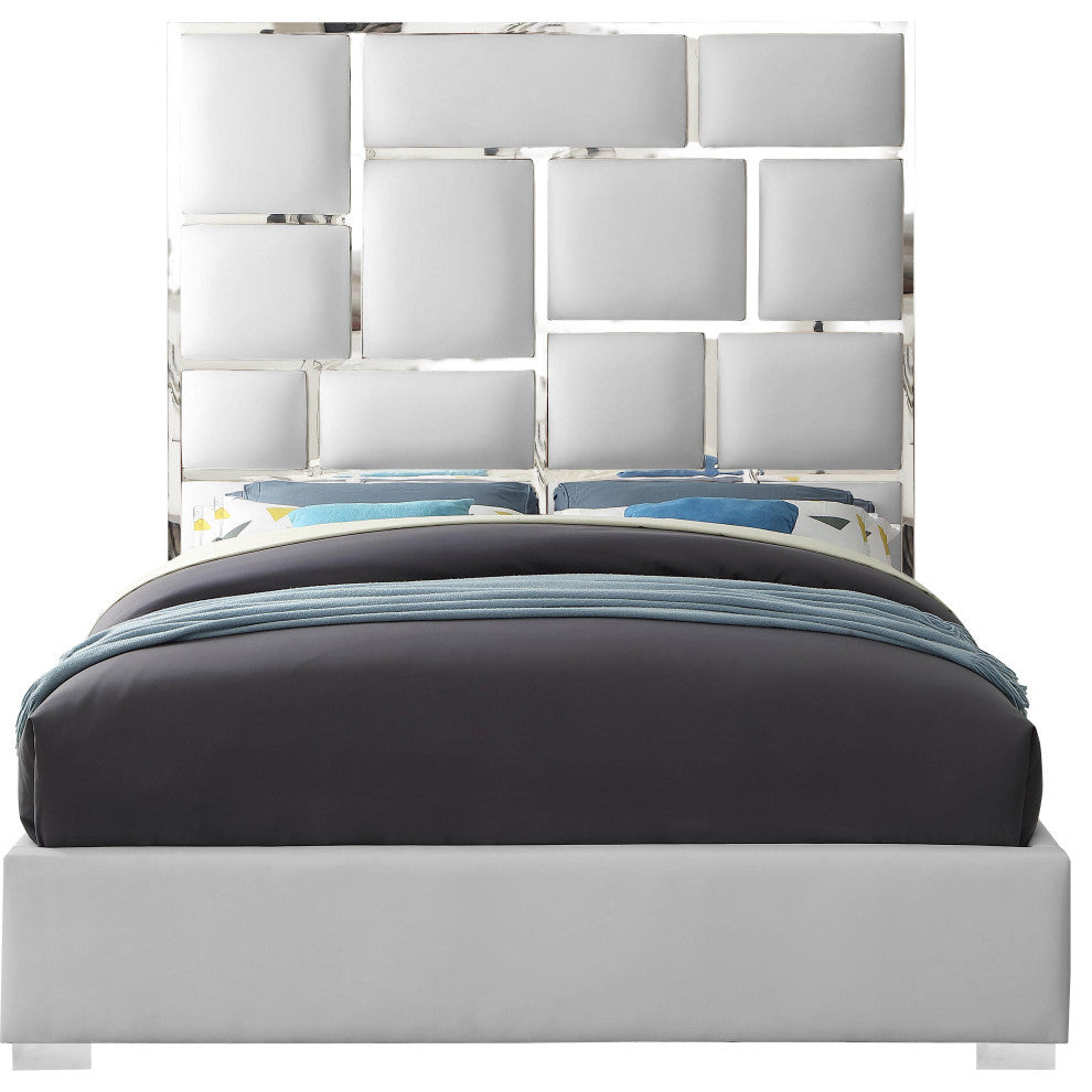 Milan Faux Leather Bed, White, Queen