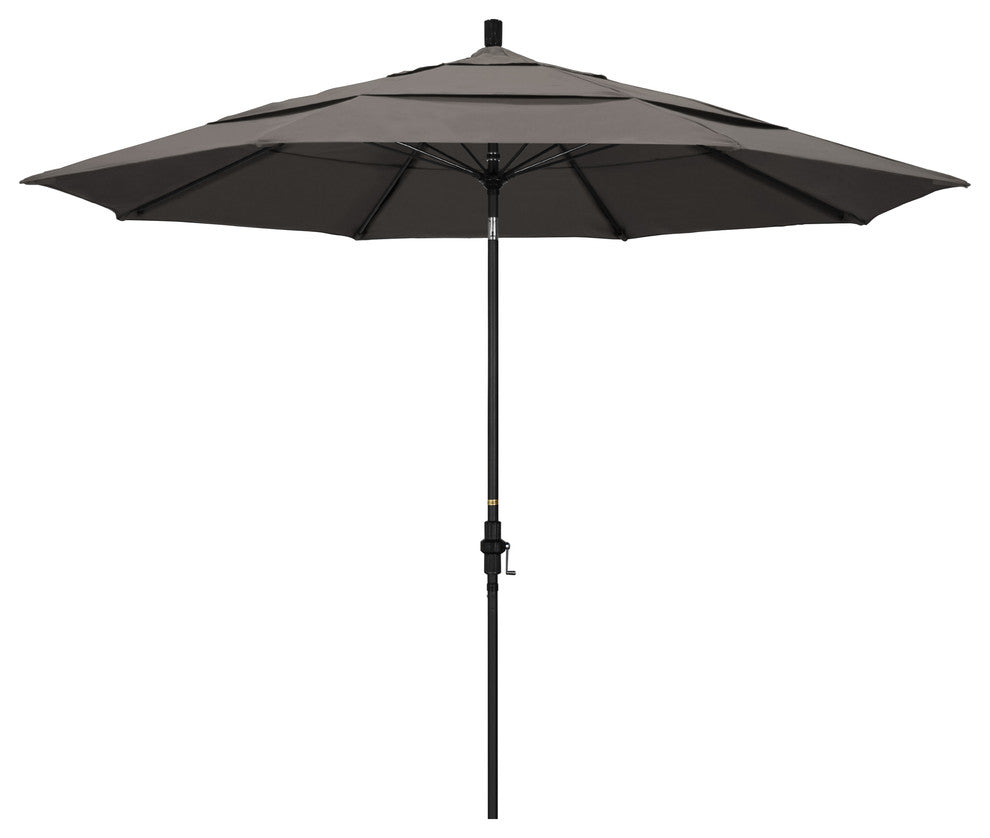 11' Matted Black Collar Tilt Crank Aluminum Umbrella, Taupe Pacifica