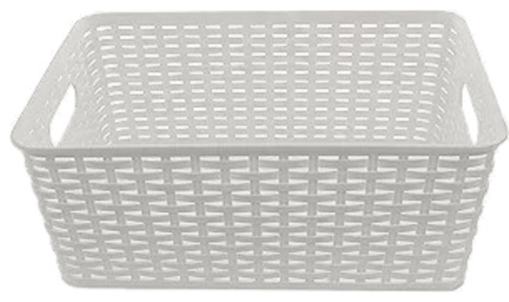 Plastic Rattan Storage Box Basket Organizer, White, Small-Pack of 1