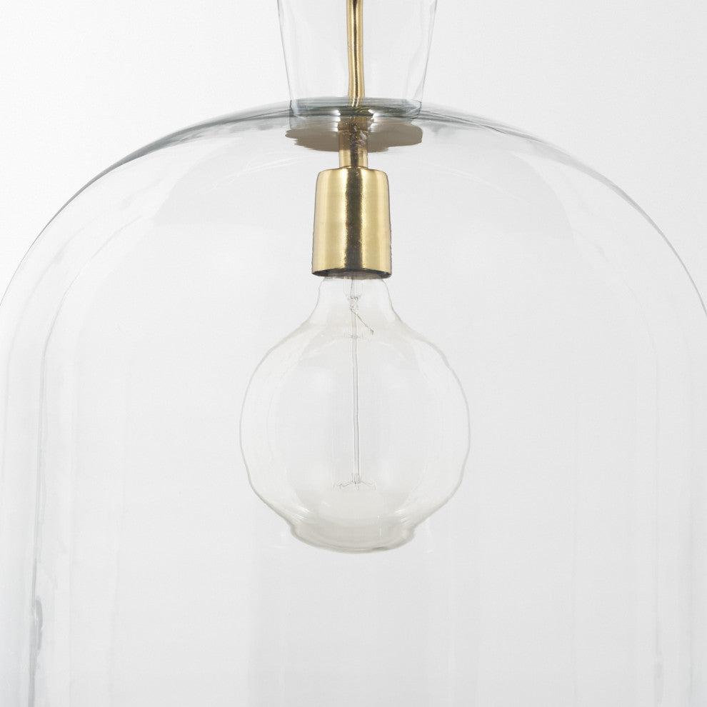 Sadah Large Clear Blown Glass w/ Gold Metal Pendant Light