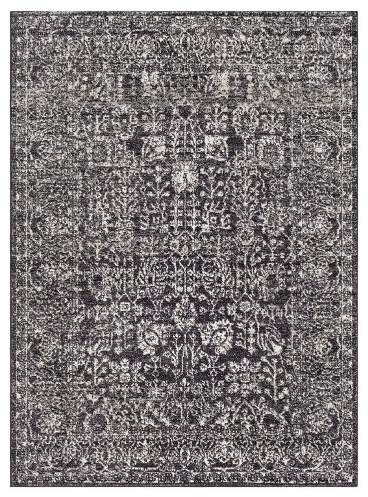 Harput Traditional Black, Light Gray Area Rug, 2'7"x7'3"