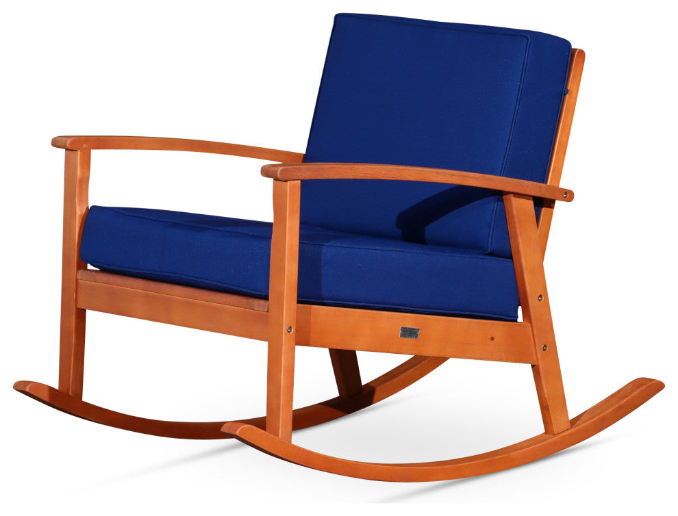 DTY Outdoor Living Longs Peak Eucalyptus Rocker w/ Cushions, Natural Oil, Navy