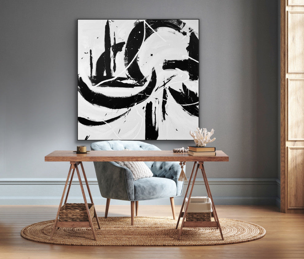48x48" Black white Contemporary Art Large Modern Painting Minimal wall decor
