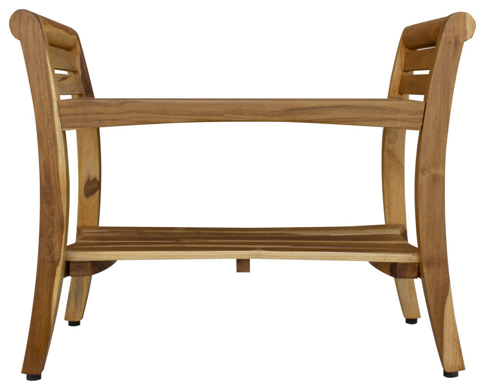 HomeRoots Rectangular Teak Shower Bench With Shelf and Handles, NaturalFinish