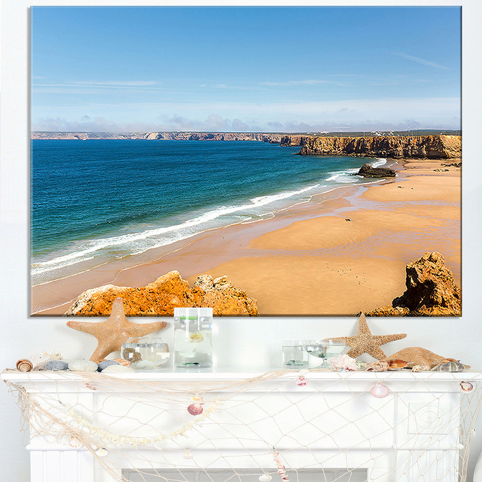 "Serene Rocky Bay Portugal" Seashore Canvas Art, 40"x30"