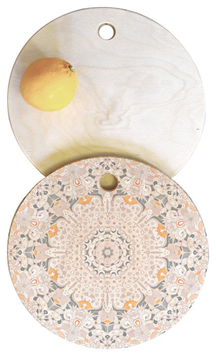 Monika Strigel Boho Summer Gray Cutting Board Round, 11.5"x11.5"