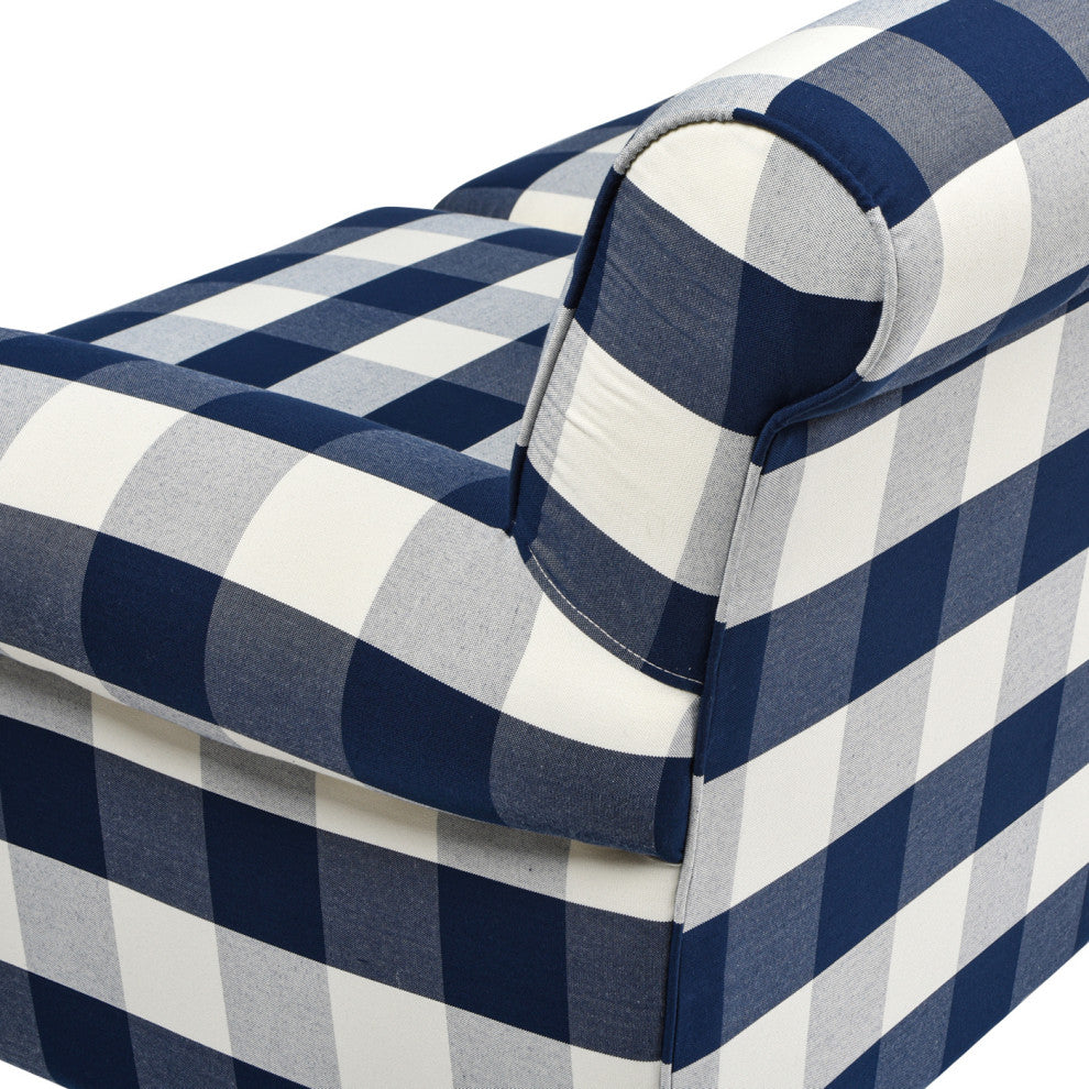 Alana Lawson 88" 3-Cushion Tight Back Sofa, Blue Lattice Woven