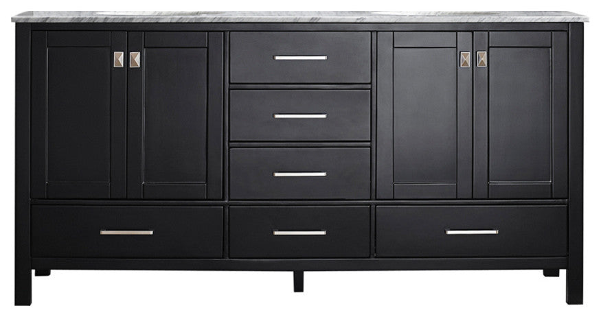 Gela 72" Vanity in Espresso with Carrara White Marble Countertop Without Mirror