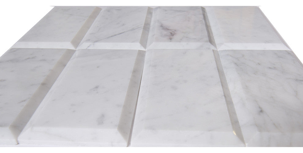 3"x6"Carrara White Marble Field Tile, Deep Beveled, Polished, Set of 40