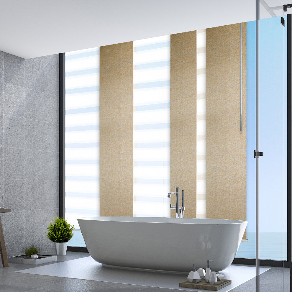 Blanched White-Raisa 6-Panel Track Extendable Vertical Blinds 70-130"x94"