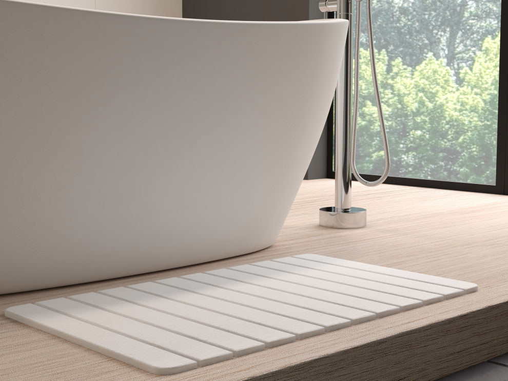 CastelloUSA Diatomite Quick-Dry Stone Bath Mat, 34"x21", Large, White