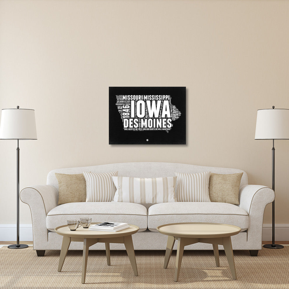 "Iowa Black and White Map" Fine Art Print