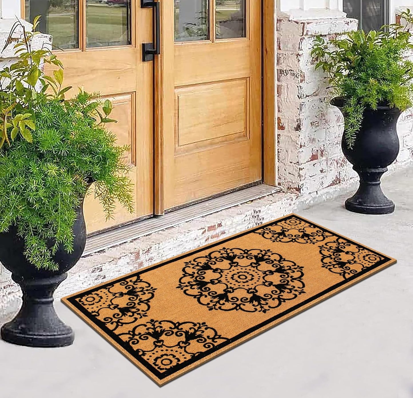 A1HC Natural Coir Flock Door Mat for Front Door, 36x72, Durable Entrance Doormat