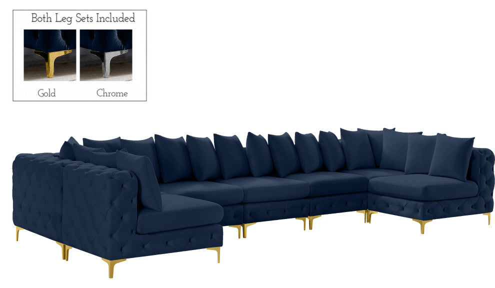 Tremblay Velvet Upholstered 7-Piece Modular U-Shaped Sectional, Navy