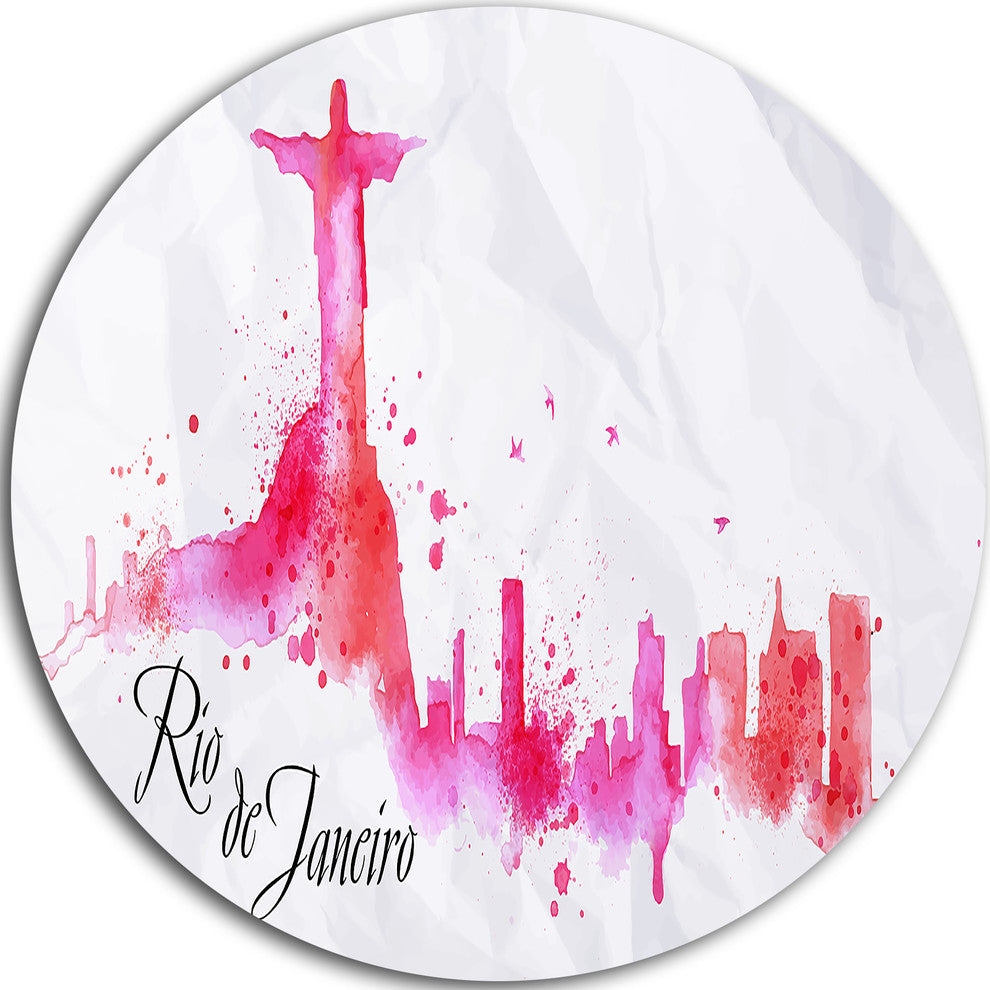 Rio De Janeiro Red Silhouette, Cityscape Painting Round Wall Art, 11"