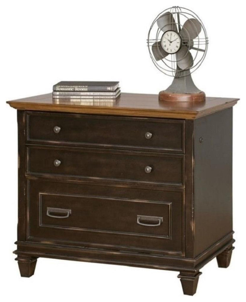 Bowery Hill 3 Drawers Lateral Black Wood Filing Cabinet Pre-assembled