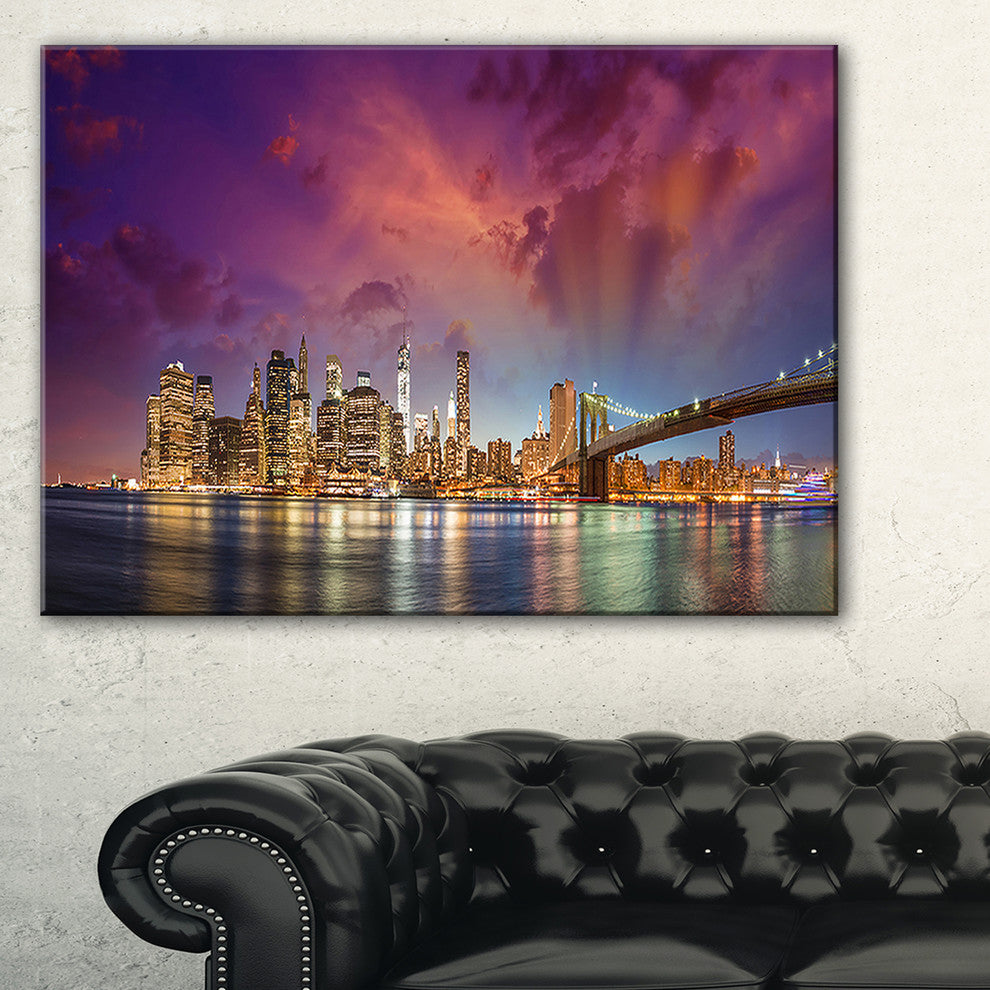 "New York Manhattan Skyline With Clouds" Wall Art, 32"x16"