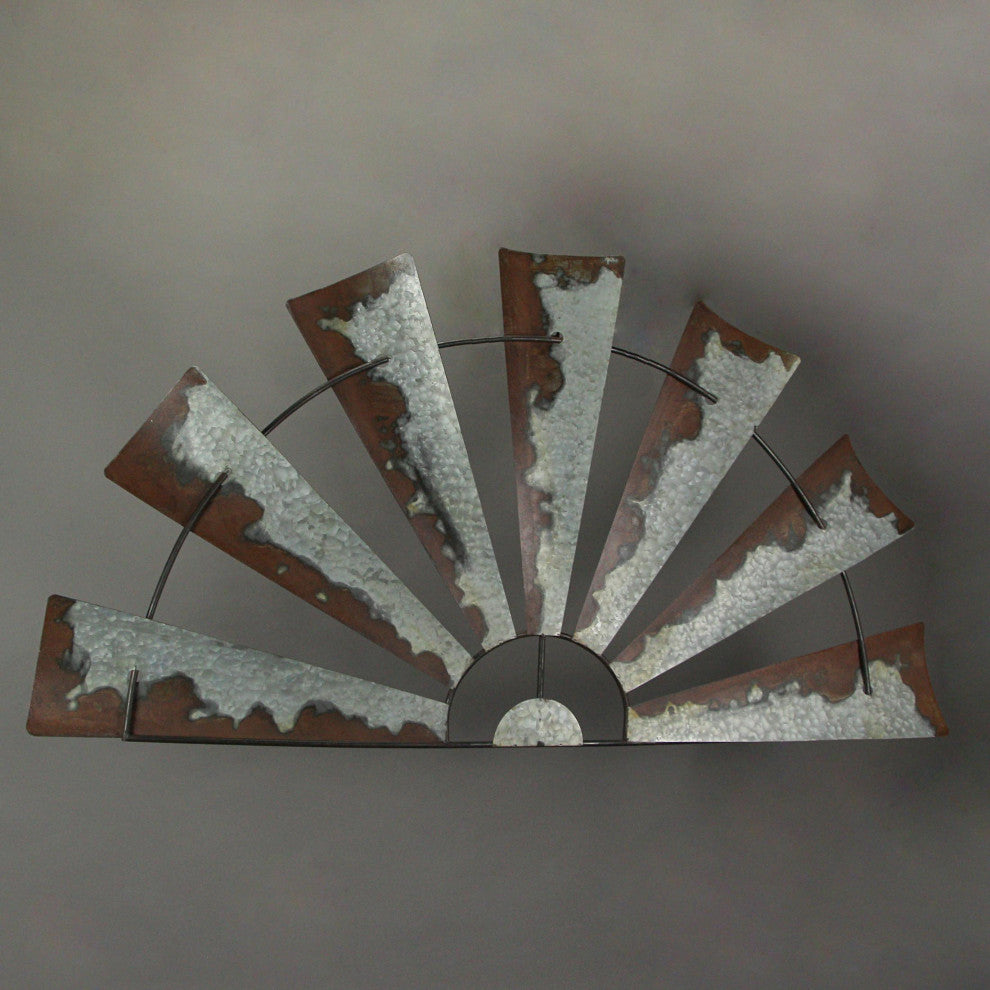 Pair of Large 48 inch Rustic Metal Half Moon Windmill Farmhouse Wall Sculpture