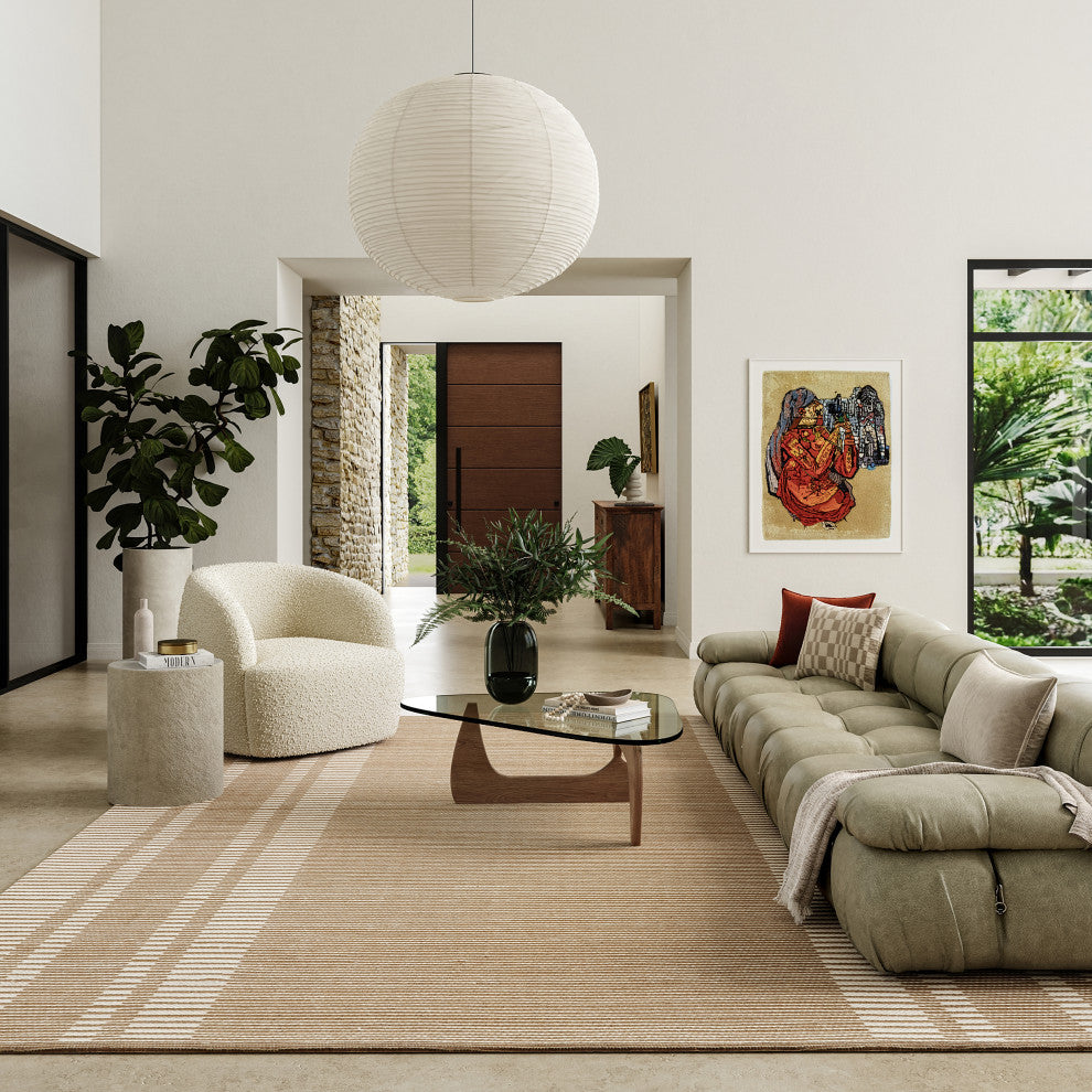 Virgo Striped Reversible Wool Area Rug, Natural 5' x 8'