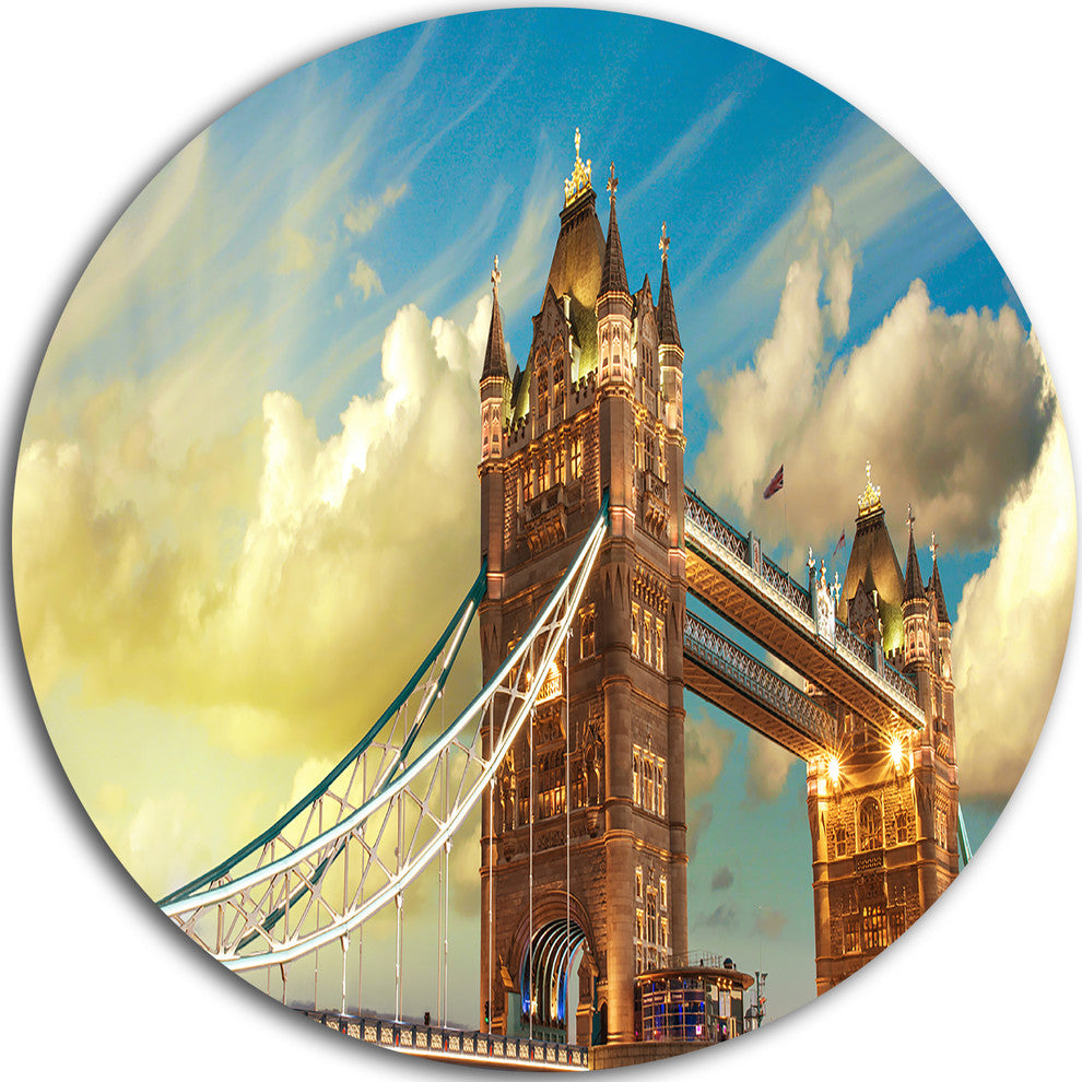 Tower Bridge London At Sunset, Cityscape Photo Disc Metal Wall Art, 36"