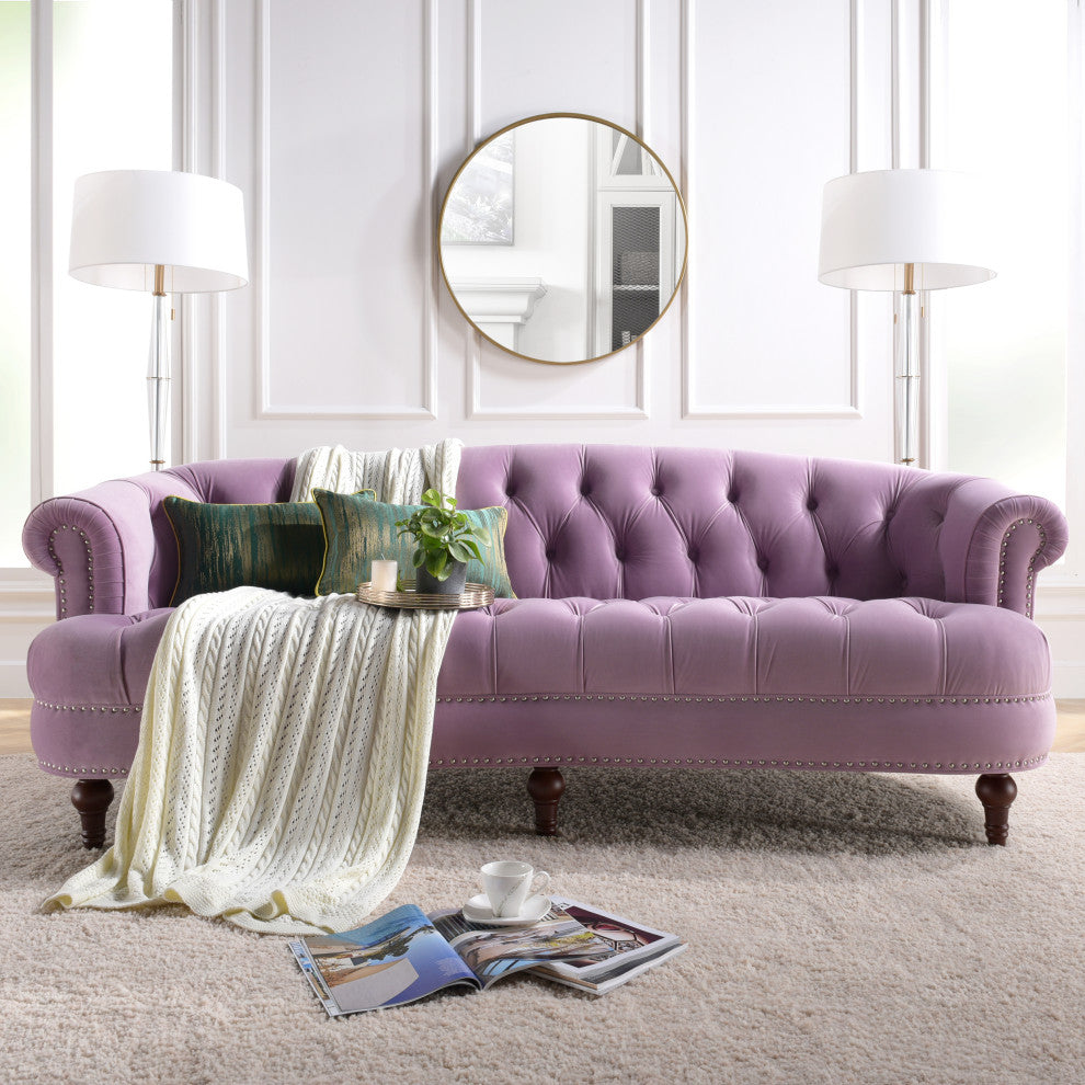 La Rosa Victorian Chesterfield Tufted Sofa, Lavender Velvet