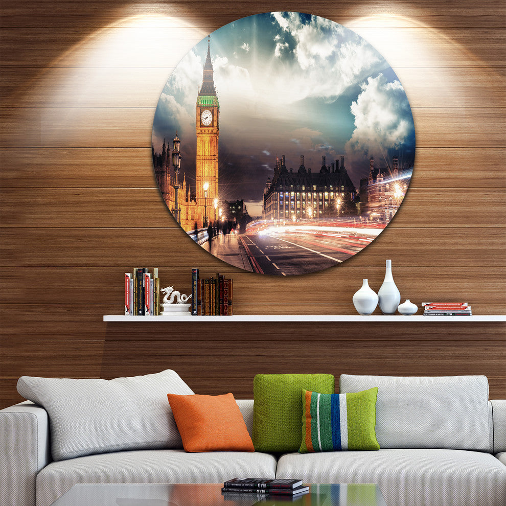 Big Ben From Westminster Bridge, Cityscape Photo Disc Metal Art, 36"