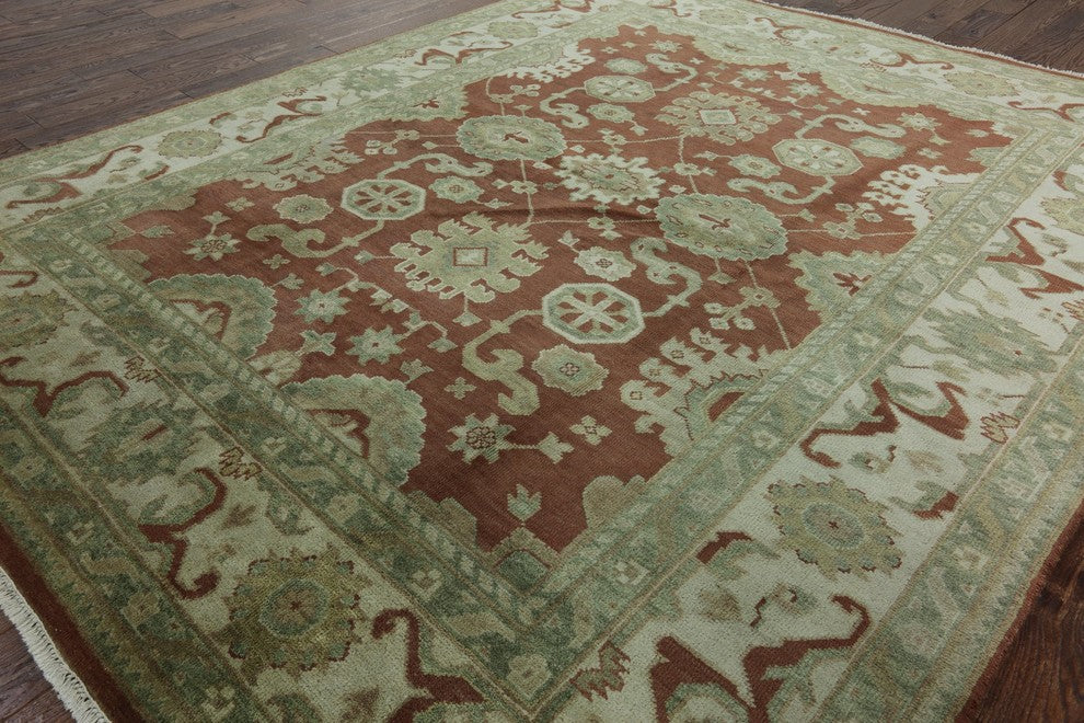 Elegant Traditional 8'x10' Brown & Ivory Oushak Hand Knotted Wool Area Rug H8194