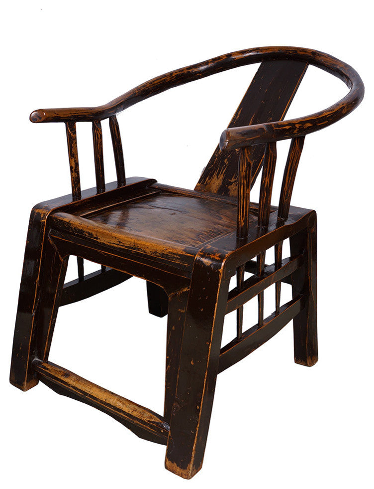 Consigned Antique Chinese Yoke Armed Horseshoe Chairs, 2-Piece Set