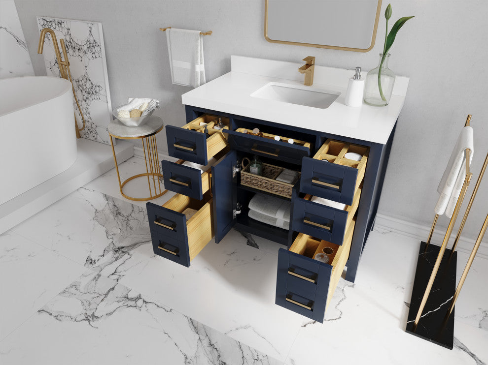 Cambridge 42 Single Sink Bath Vanity in Hale Navy Blue 2" White Quartz