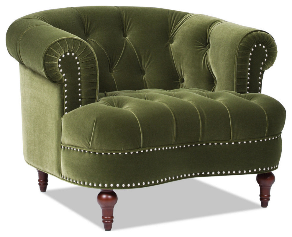 La Rosa 42" Chesterfield Tufted Accent Chair, Olive Green Performance Velvet