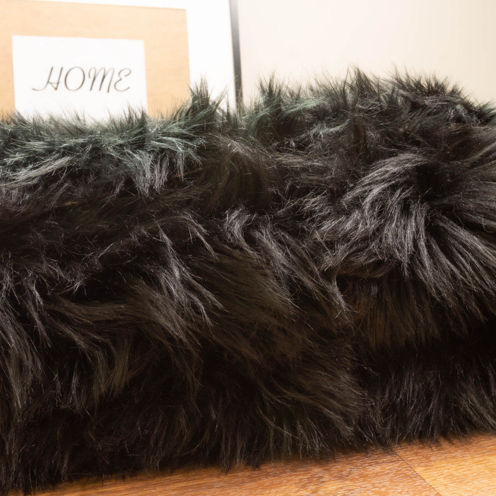 Plush and Soft Faux Sheepskin Fur Shag Area Rug, Black, 6' X 9'