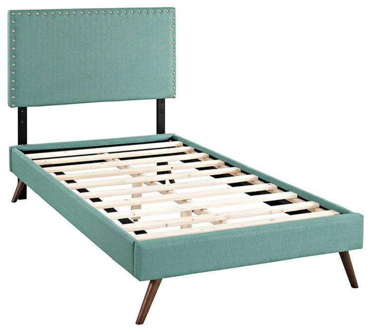 Modway Phoebe Twin Fabric Platform Bed With Round Splayed Legs, Laguna