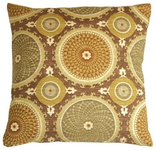 Bohemian Medallion Throw Pillow, Mauve and Gold, 20"x20"