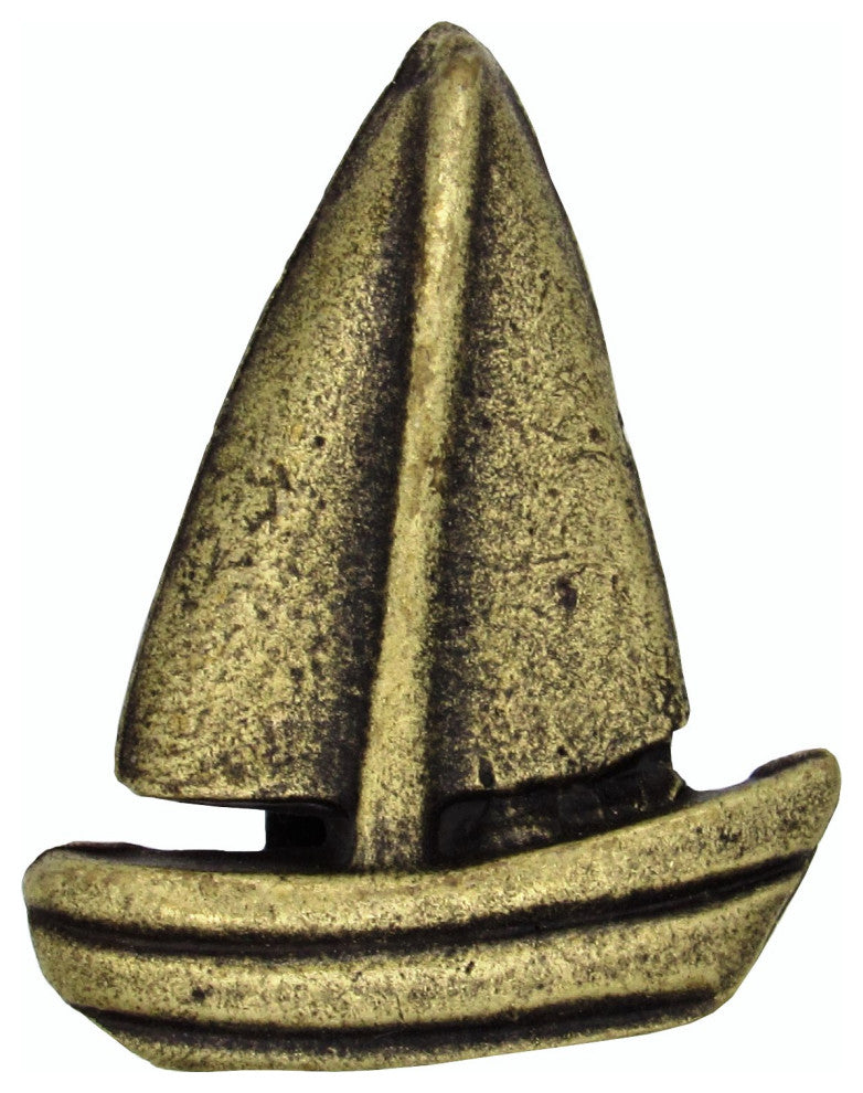 Simple Sailboat Knob, Antique Brass