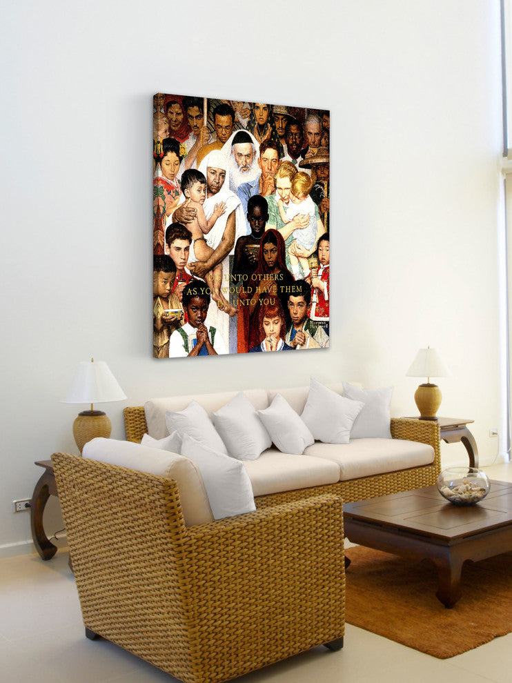 "Golden Rule" Painting Print on Canvas by Norman Rockwell