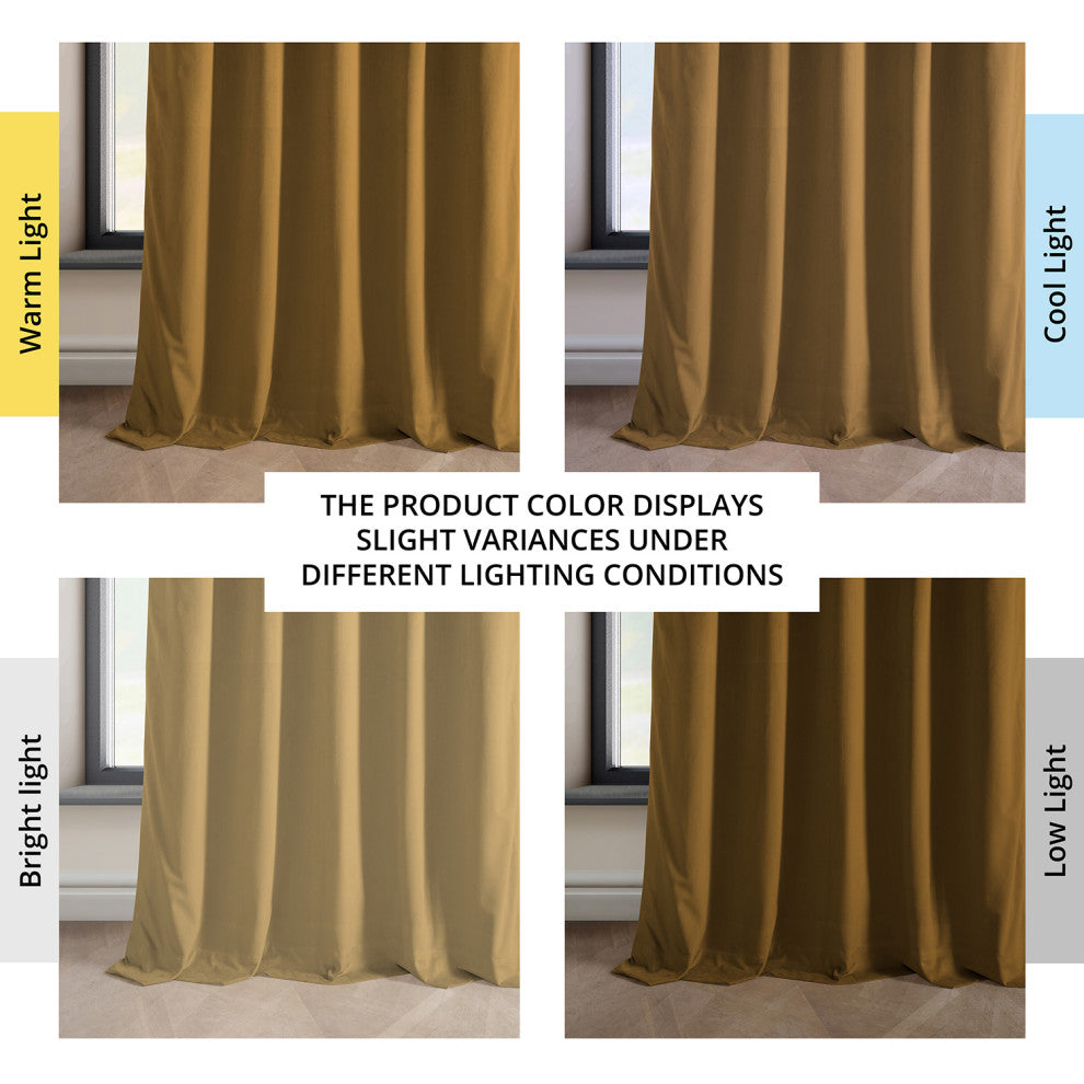 Heritage Plush Velvet Curtain Single Panel, Retro Gold, 50"x96"