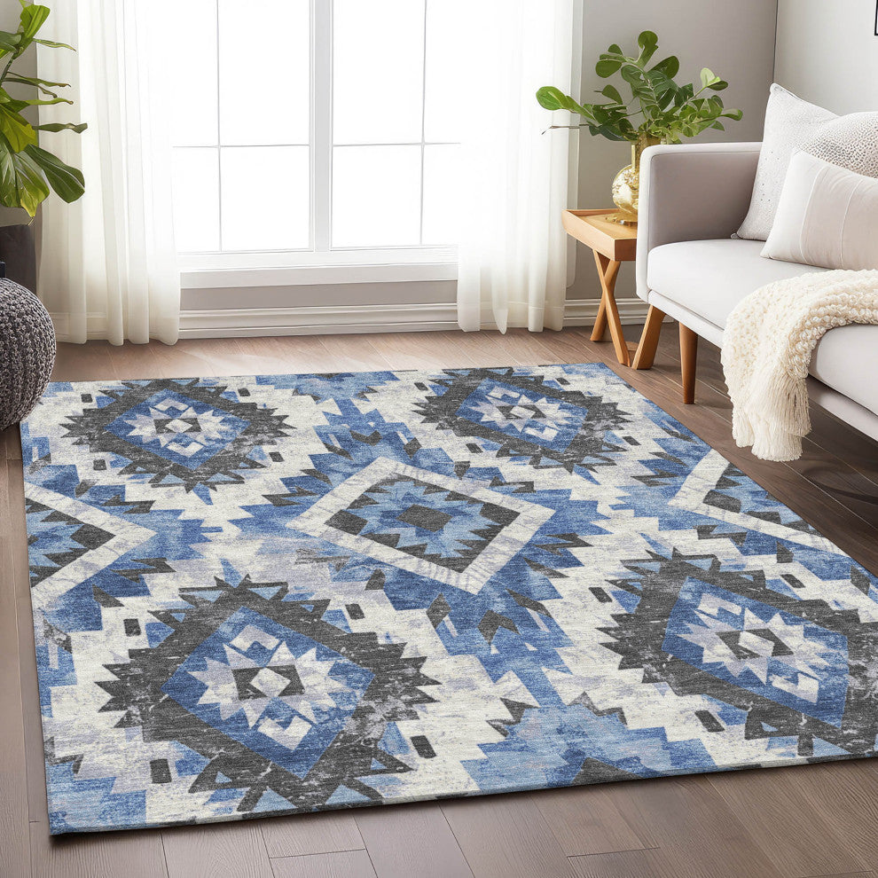 Machine Washable Indoor/Outdoor Chantille ACN1878 Blue 8' x 10' Rug