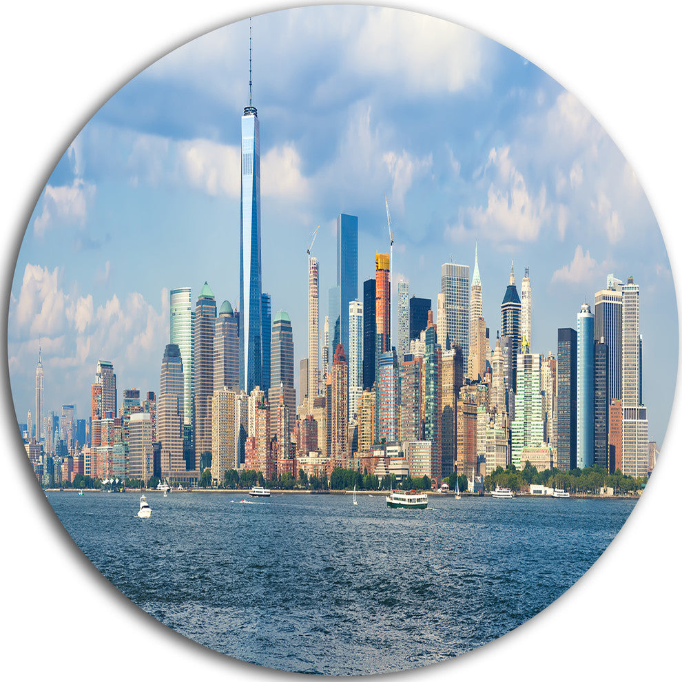 Lower Manhattan Skyline Panorama, Cityscape Disc Metal Artwork, 23"