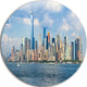 Lower Manhattan Skyline Panorama, Cityscape Disc Metal Artwork, 23"