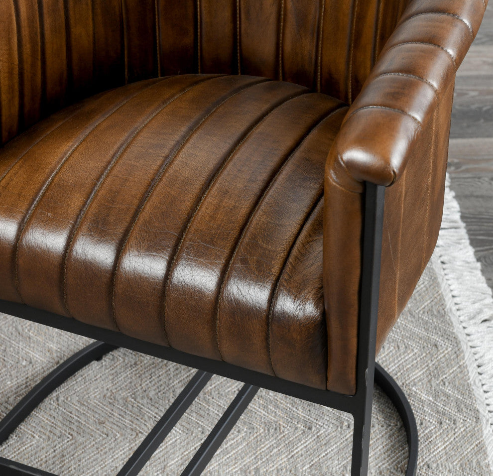 Seville Top Grain Leather Dining Chair, Brown