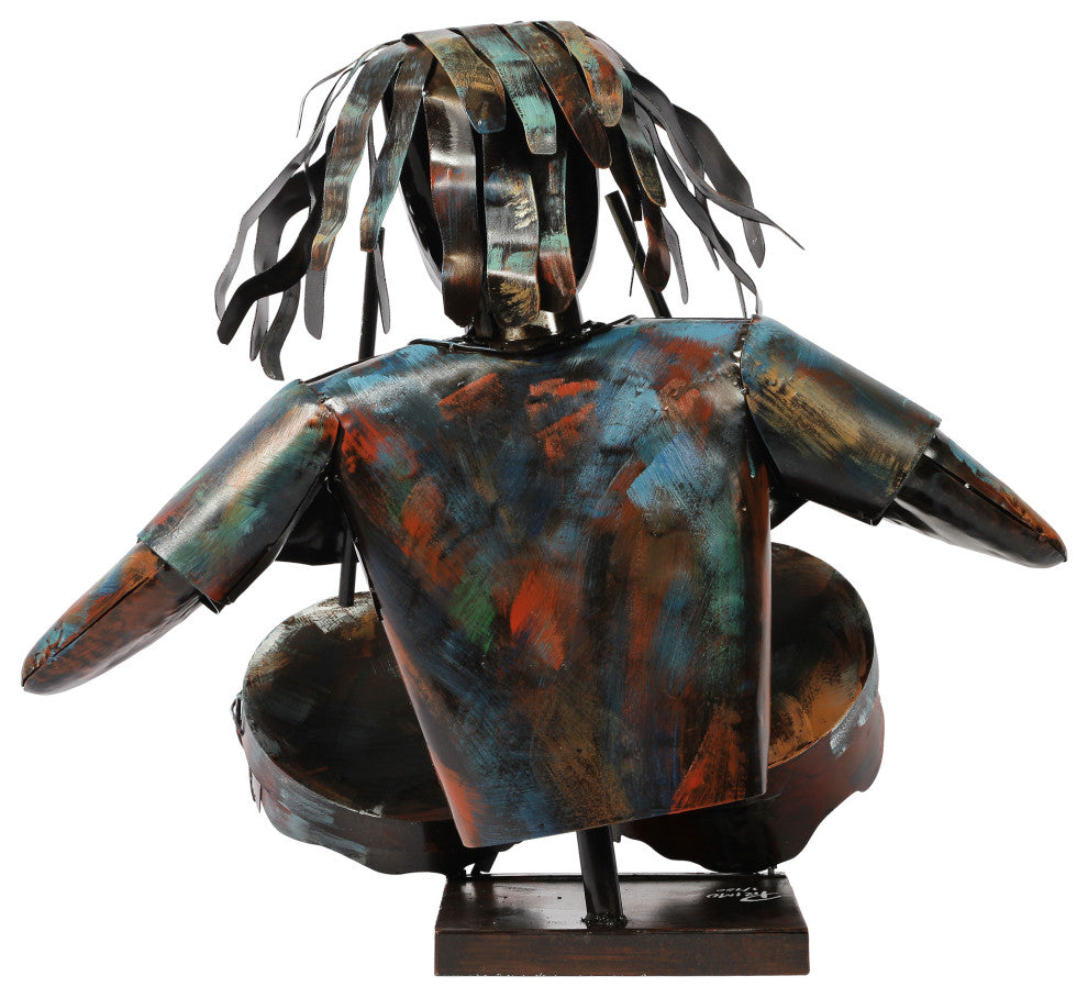 "Homme" Iron Hand-Painted Colorful Art Sculpture, Multi Color, The Drummer