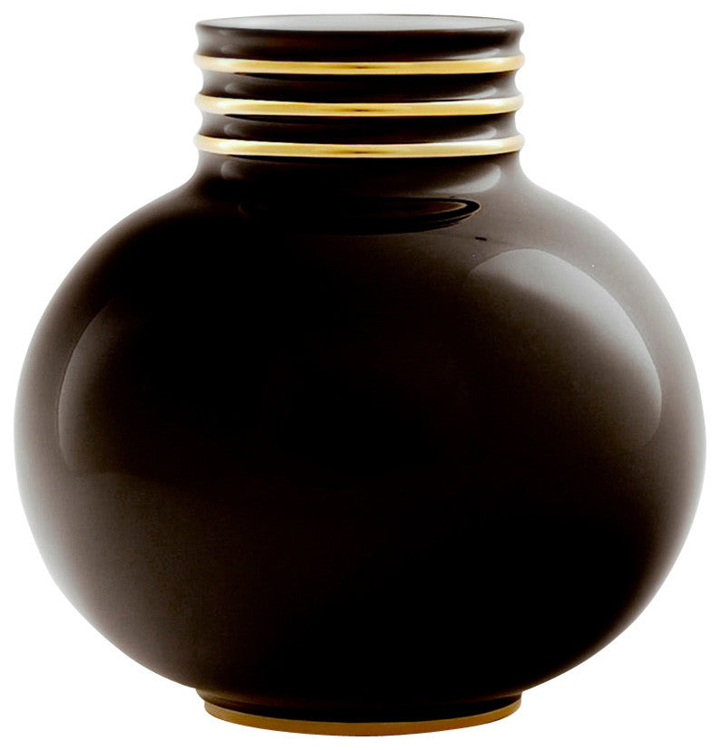 Arienne Petite Round Vase, Black & 24k Gold