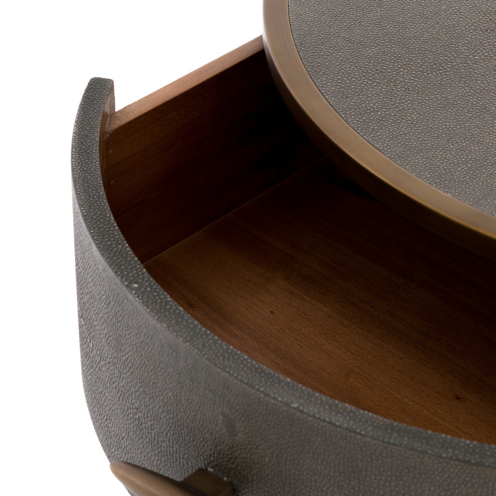 Shagreen Round Nightstand, Grey Shagreen